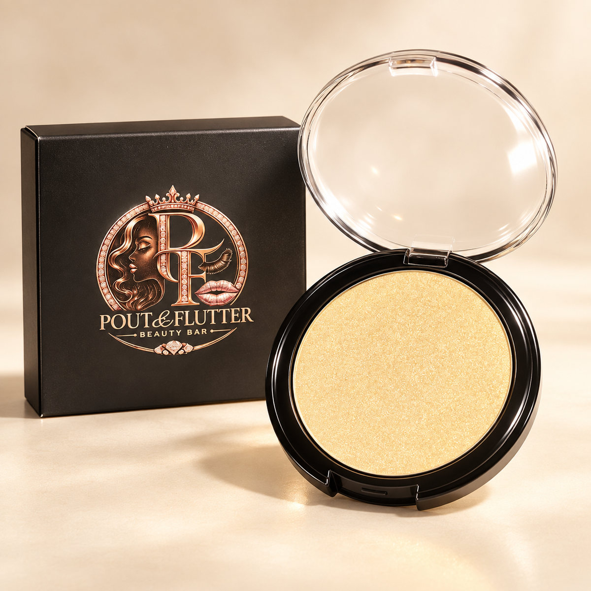 Pout & Flutter Beauty Bar — Champagne Kiss | No. 5 Lumière Highlighting Powder