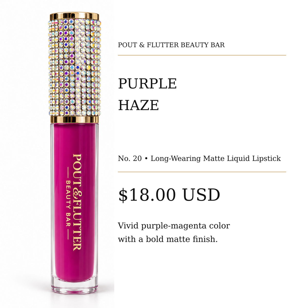 Pout & Flutter Beauty Bar No. 20 — Purple Haze Long-Wearing Matte Liquid Lipstick