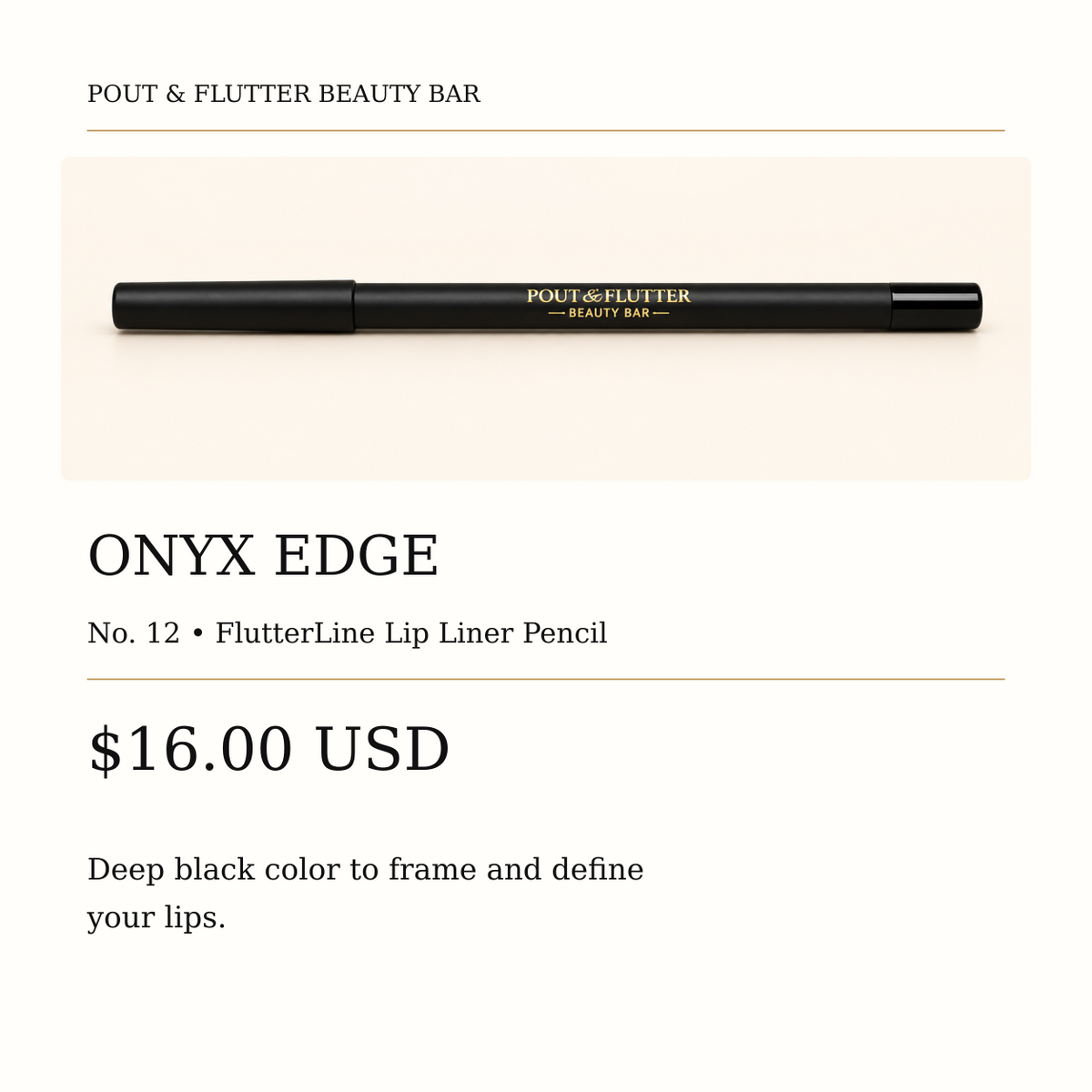 Pout & Flutter FlutterLine Lip Liner Pencil — Onyx Edge, No. 12