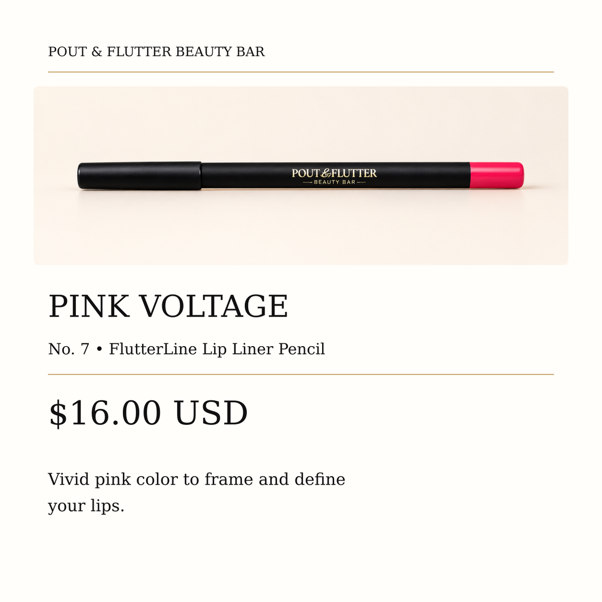 Pout & Flutter FlutterLine Lip Liner Pencil — Pink Voltage, No. 7