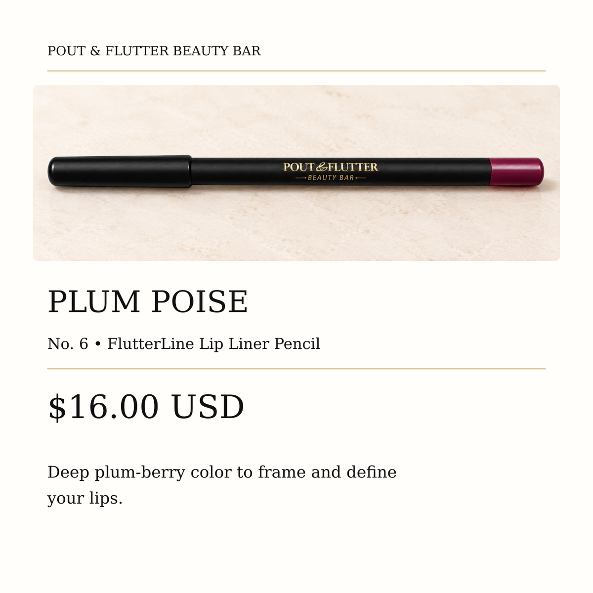 Pout & Flutter FlutterLine Lip Liner Pencil — Plum Poise, No. 6